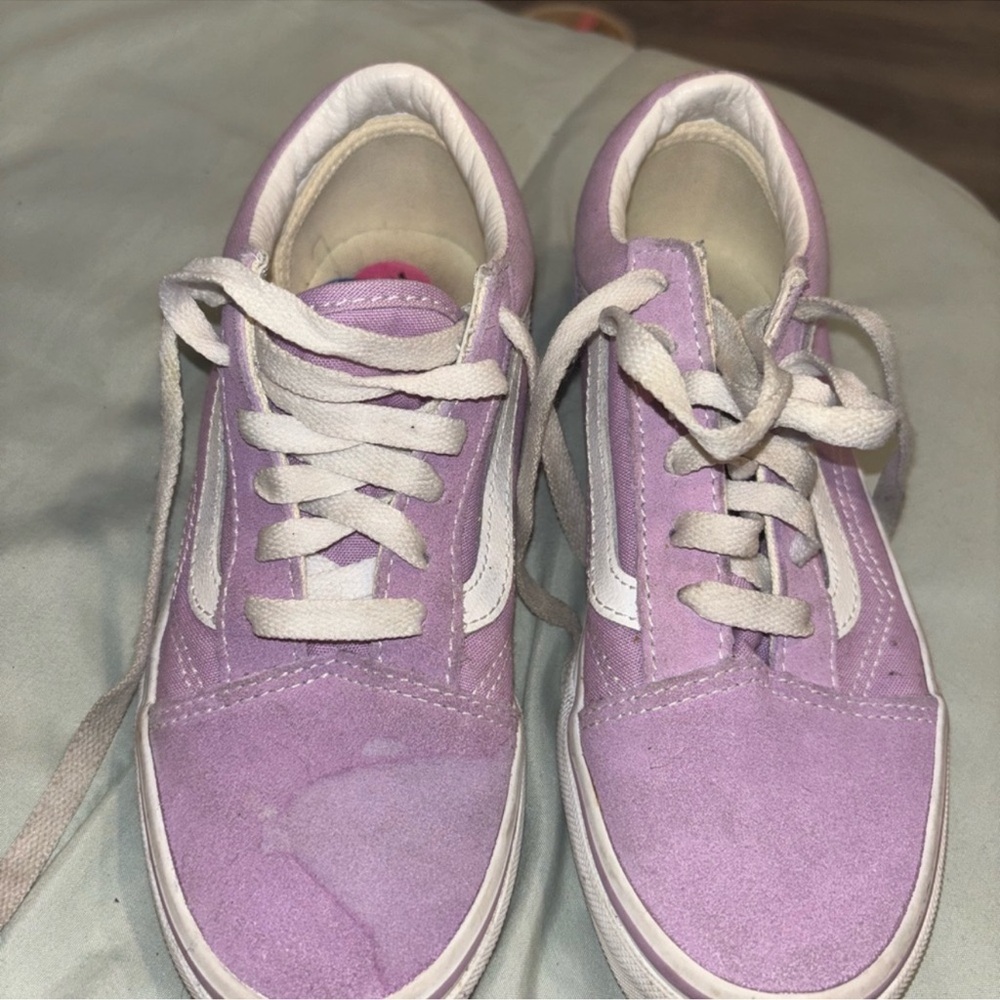 Lavender Suede Low-Top Sneakers with White Accent